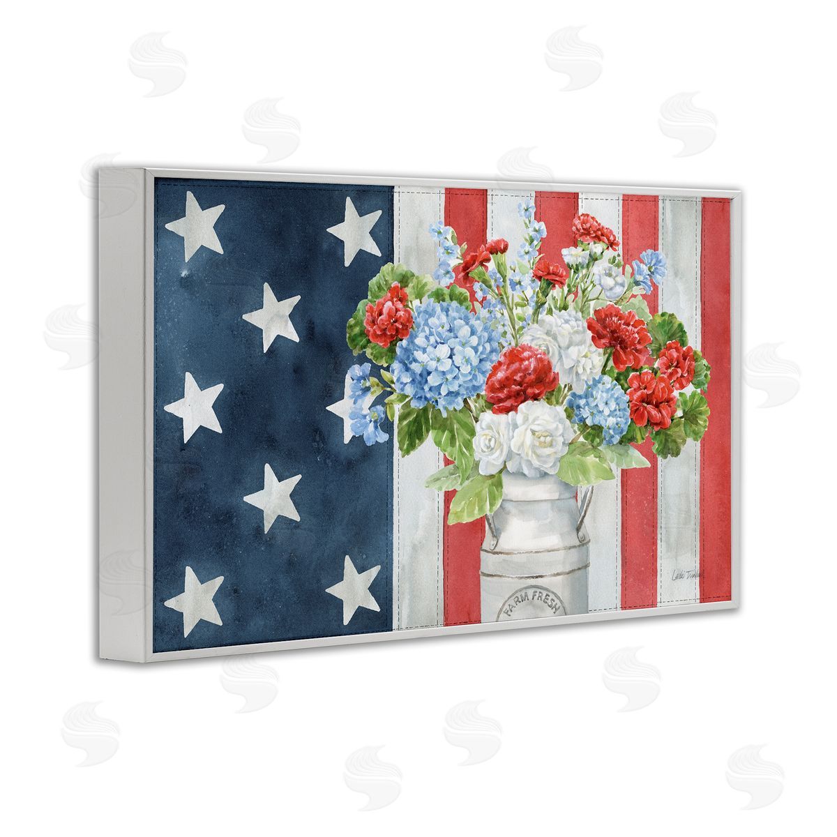 American Flag Bouquet White Frame Print Wall Art, Home Decor by Leslie Trimbach