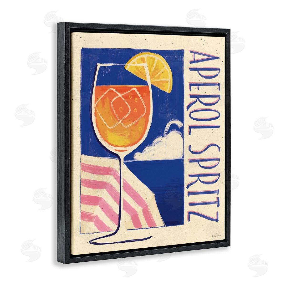 Retro Aperol Spritz Black Floating Frame Canvas Wall Art, Home Decor by Janelle Penner