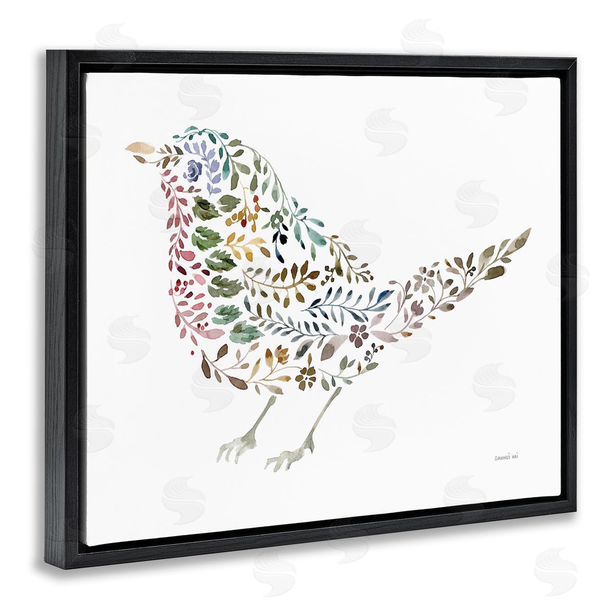 Floral Nature Bird Black Floating Frame Canvas Wall Art, Home Decor by Danhui Nai