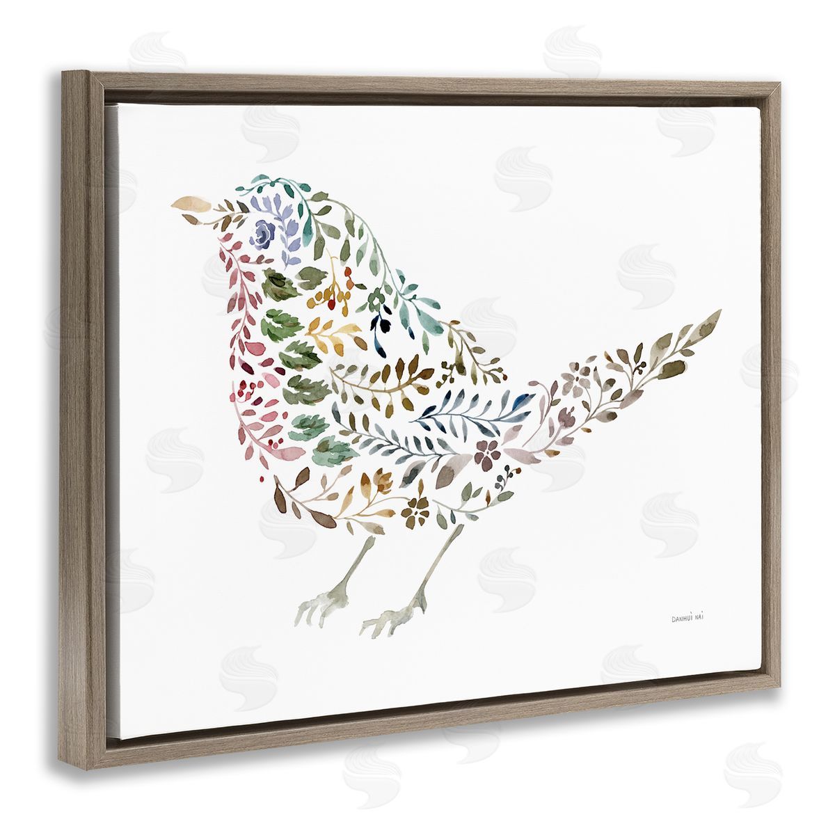 Floral Nature Bird Brown Floating Frame Canvas Wall Art, Home Decor by Danhui Nai