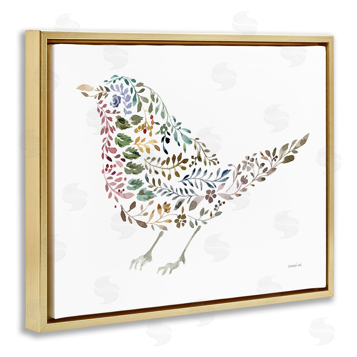 Floral Nature Bird Gold Floating Frame Canvas Wall Art, Home Decor by Danhui Nai