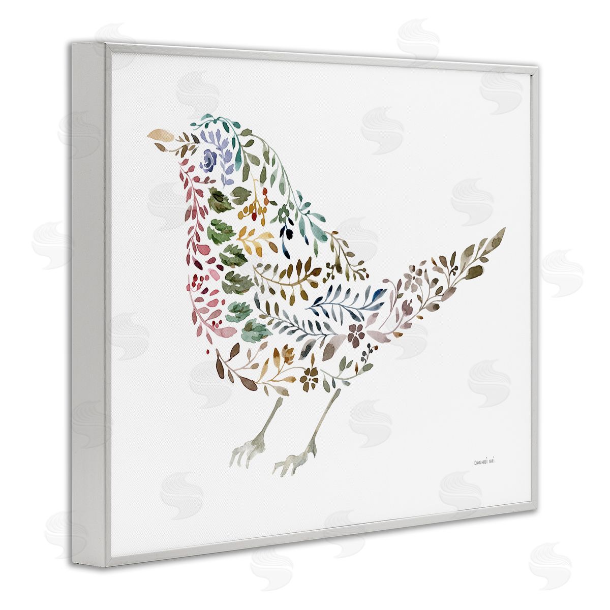 Floral Nature Bird White Frame Print Wall Art, Home Decor by Danhui Nai