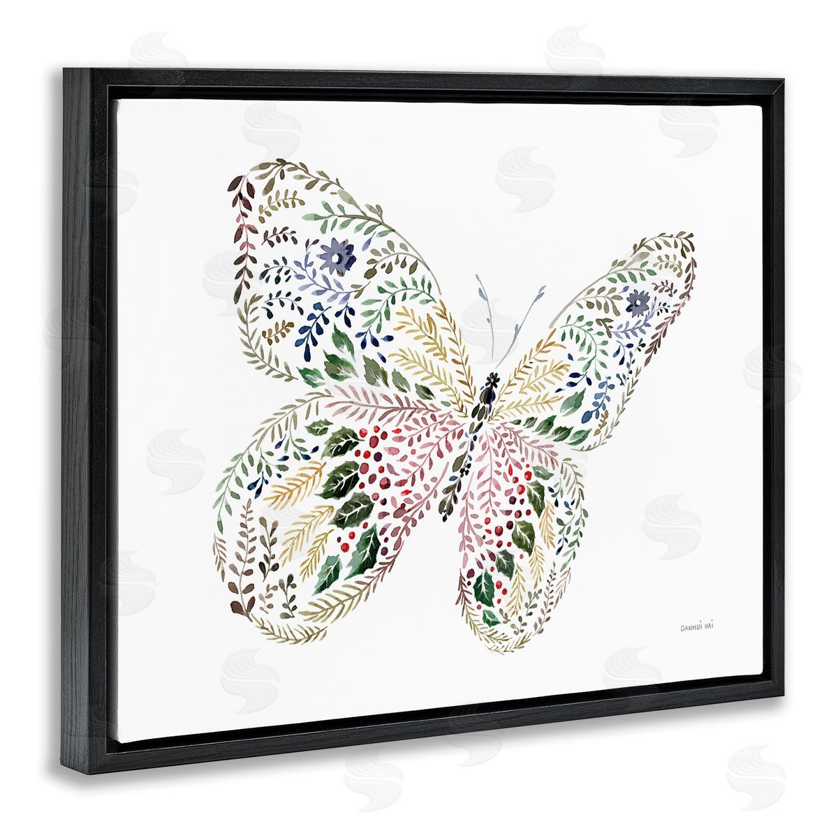 Floral Nature Butterfly Black Floating Frame Canvas Wall Art, Home Decor by Danhui Nai