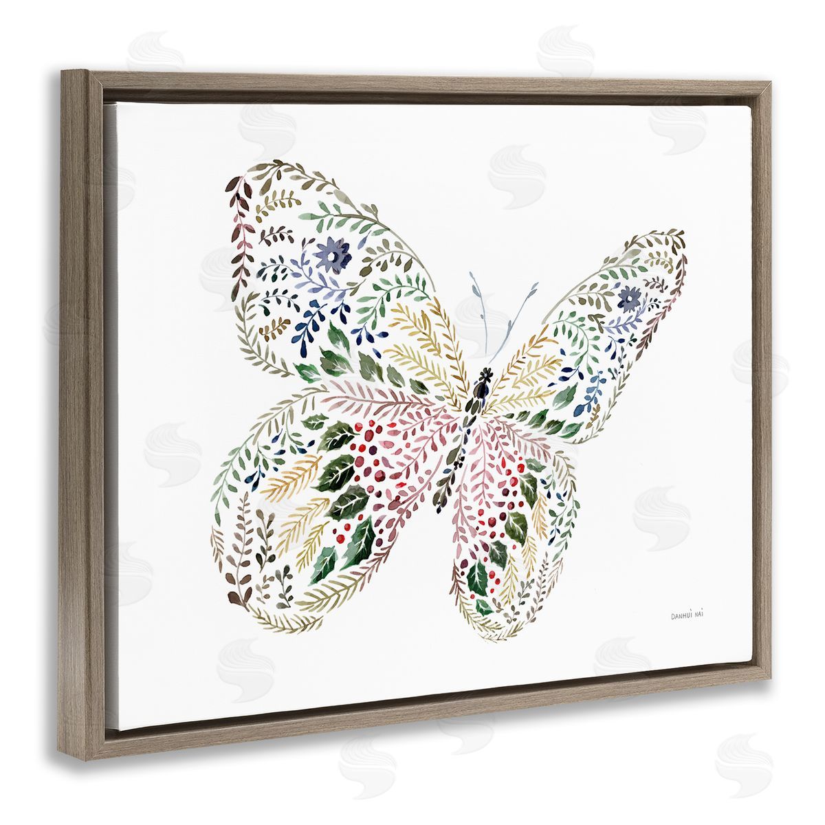 Floral Nature Butterfly Brown Floating Frame Canvas Wall Art, Home Decor by Danhui Nai