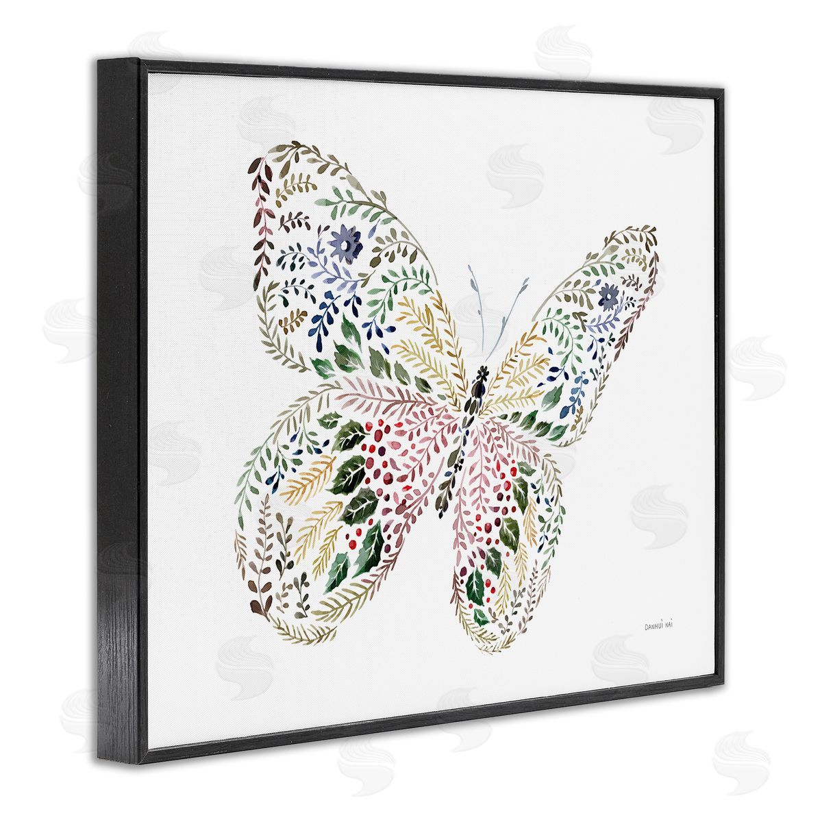 Floral Nature Butterfly Black Frame Print Wall Art, Home Decor by Danhui Nai