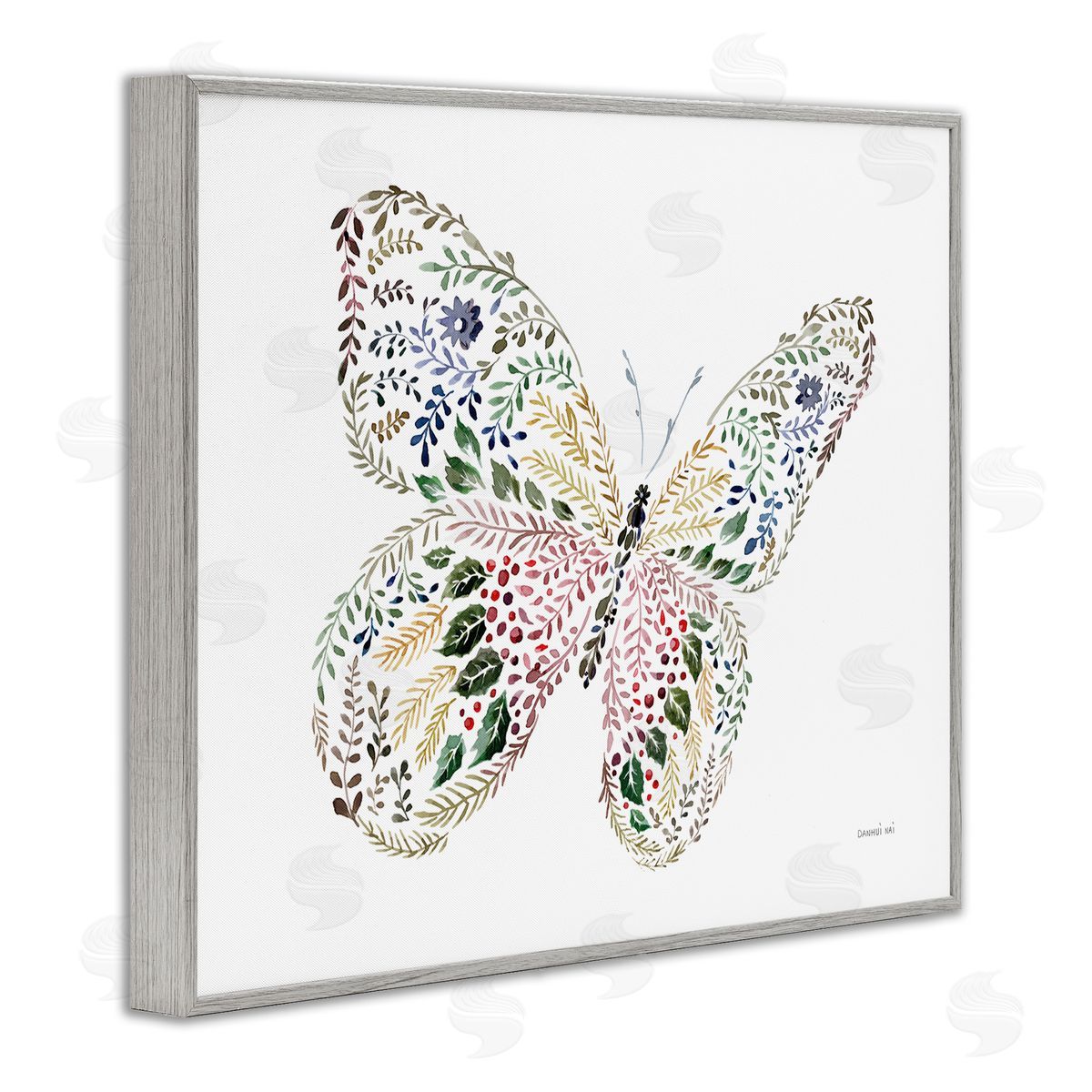 Floral Nature Butterfly Grey Frame Print Wall Art, Home Decor by Danhui Nai