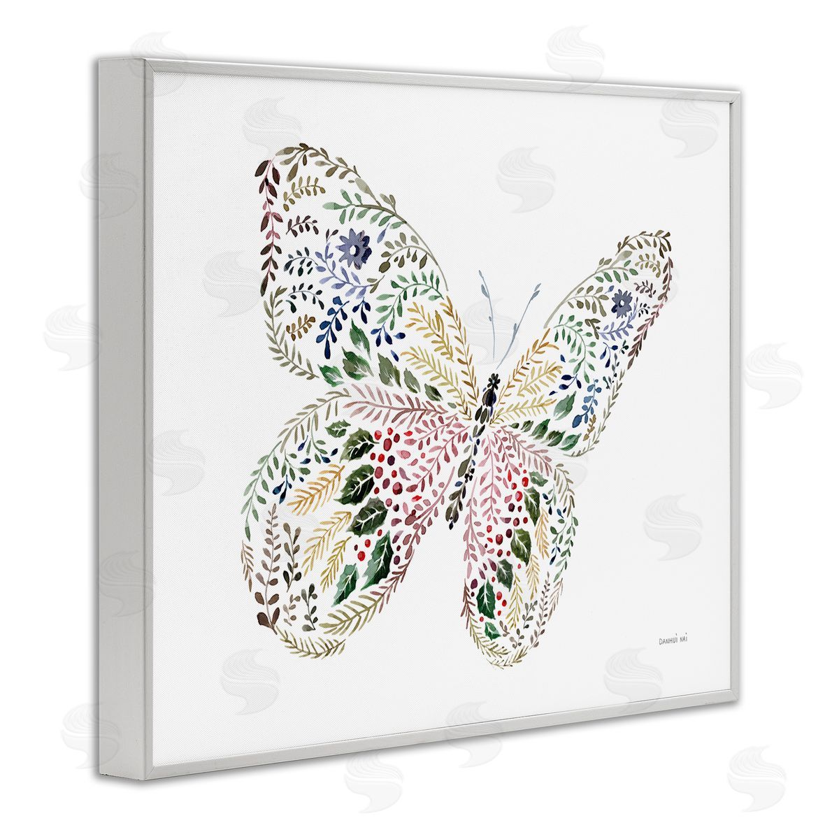 Floral Nature Butterfly White Frame Print Wall Art, Home Decor by Danhui Nai