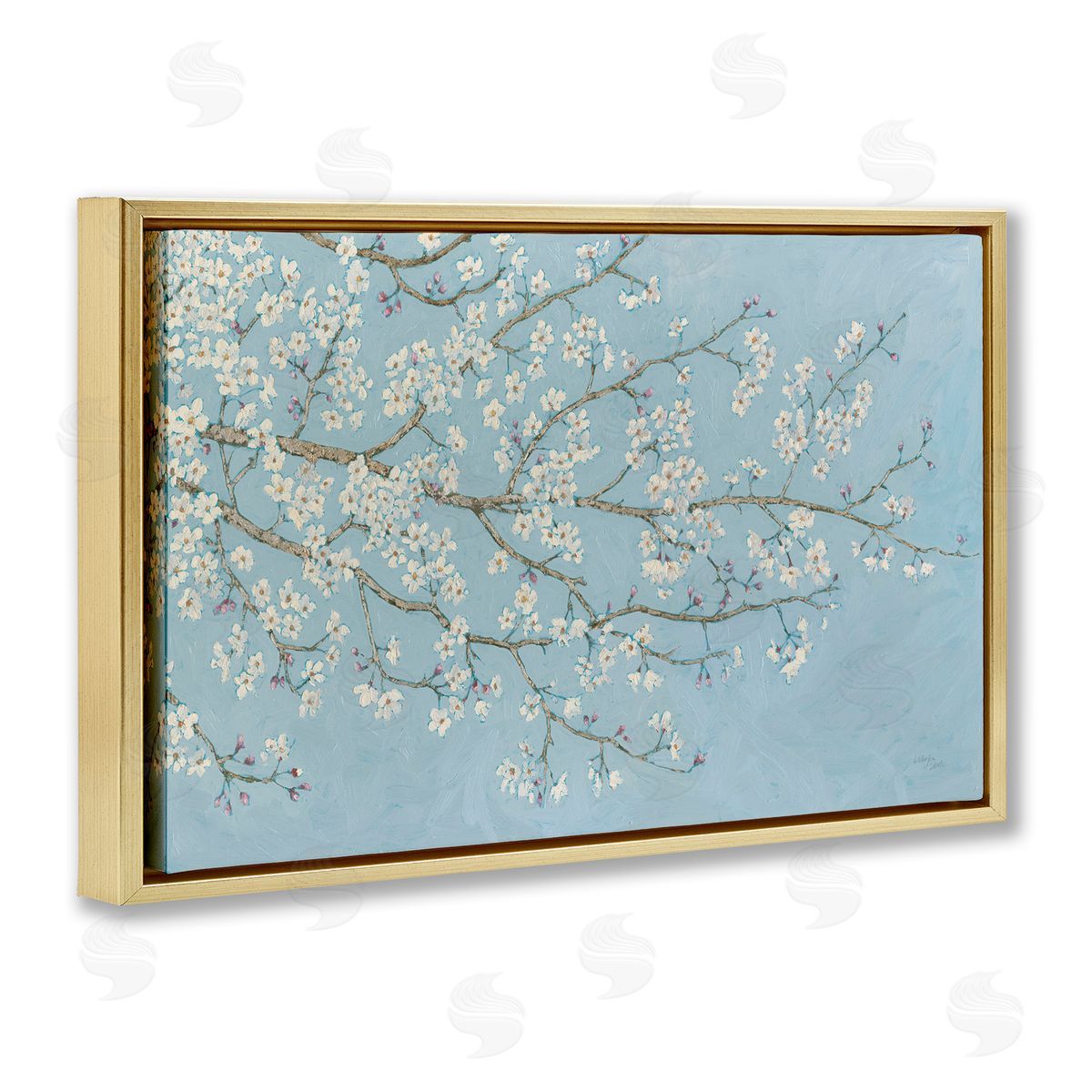 Delicate Apple Blossoms Gold Floating Frame Canvas Wall Art, Home Decor by Wellington Studio