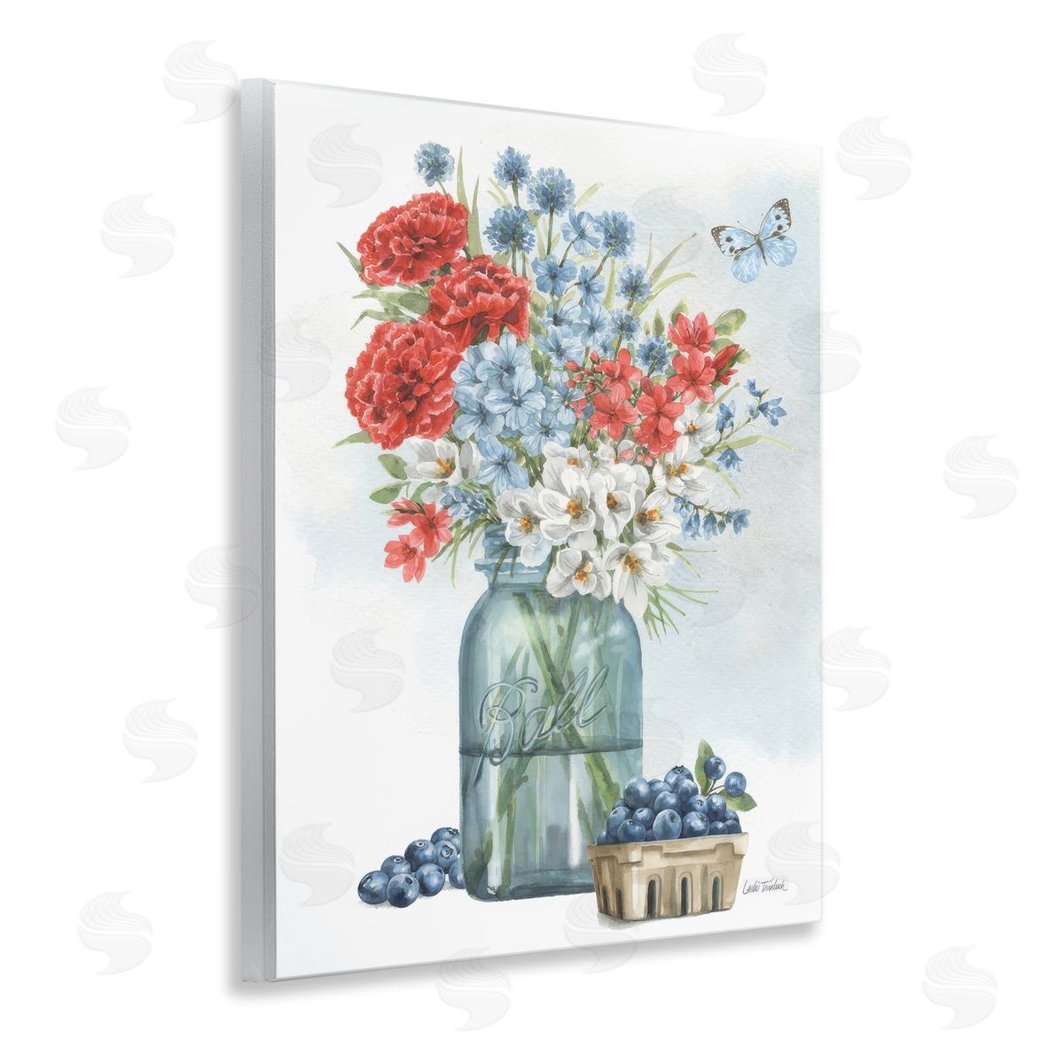 Country Blossoms & Blueberries Wood Plaque Wall Art, Home Decor by Leslie Trimbach