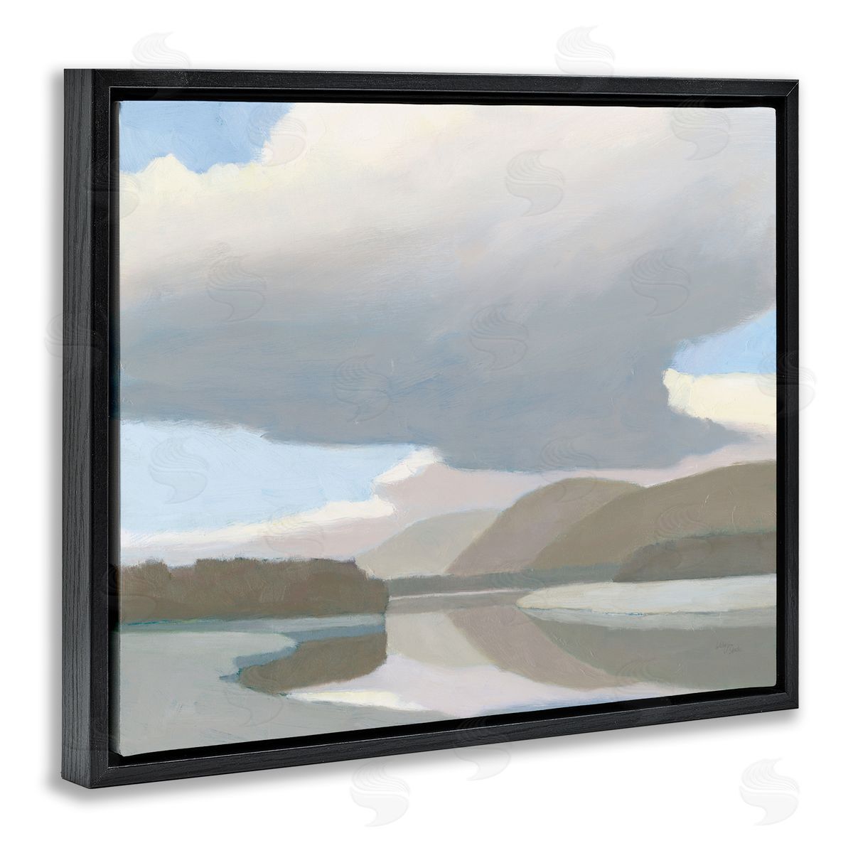 Mountain Reflections Abstraction Black Floating Frame Canvas Wall Art, Home Decor by Wellington Studio