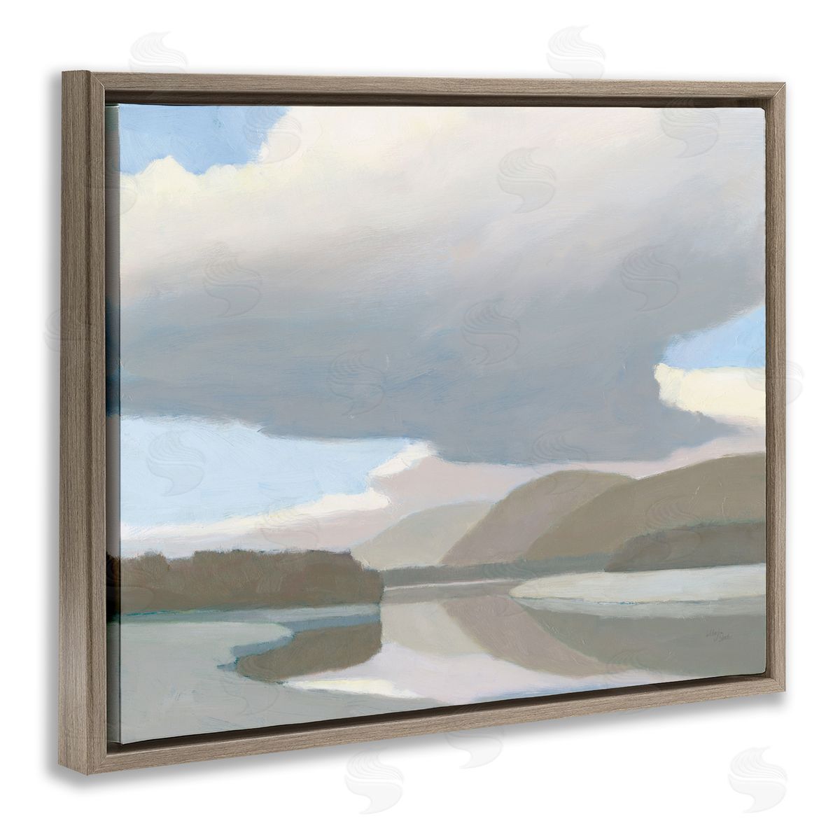 Mountain Reflections Abstraction Brown Floating Frame Canvas Wall Art, Home Decor by Wellington Studio