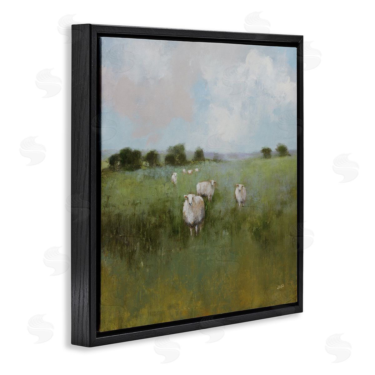 Quiet Pasture with Sheep Black Floating Frame Canvas Wall Art, Home Decor by Julia Purinton