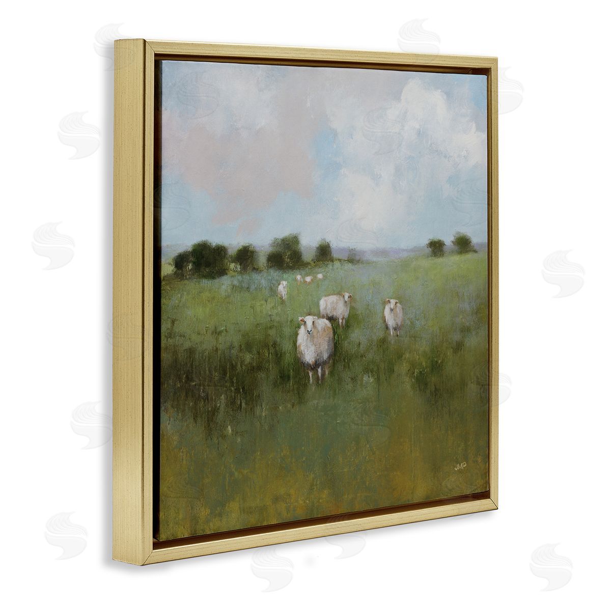 Quiet Pasture with Sheep Gold Floating Frame Canvas Wall Art, Home Decor by Julia Purinton