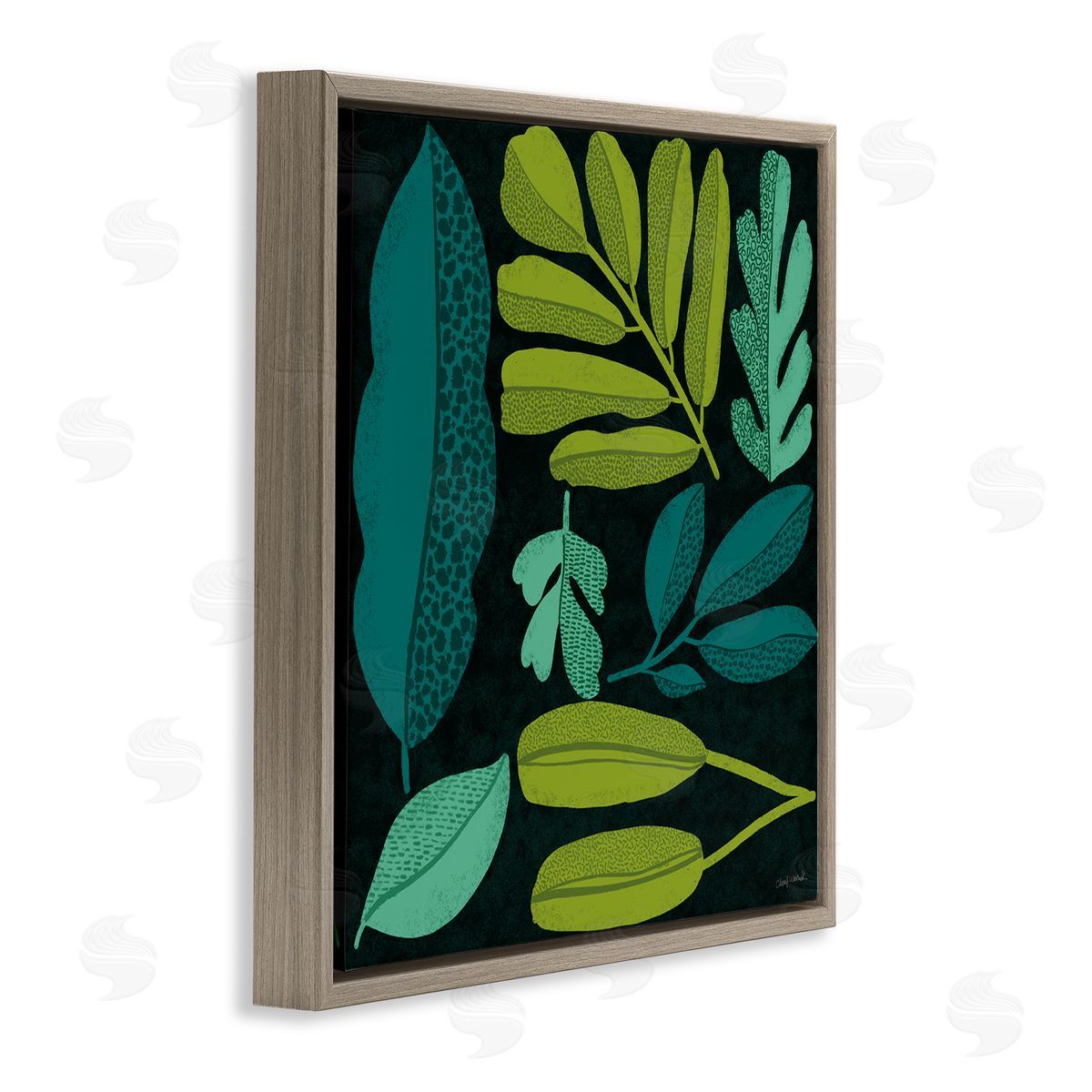Plant Toss Collage Brown Floating Frame Canvas Wall Art, Home Decor by Cheryl Warrick