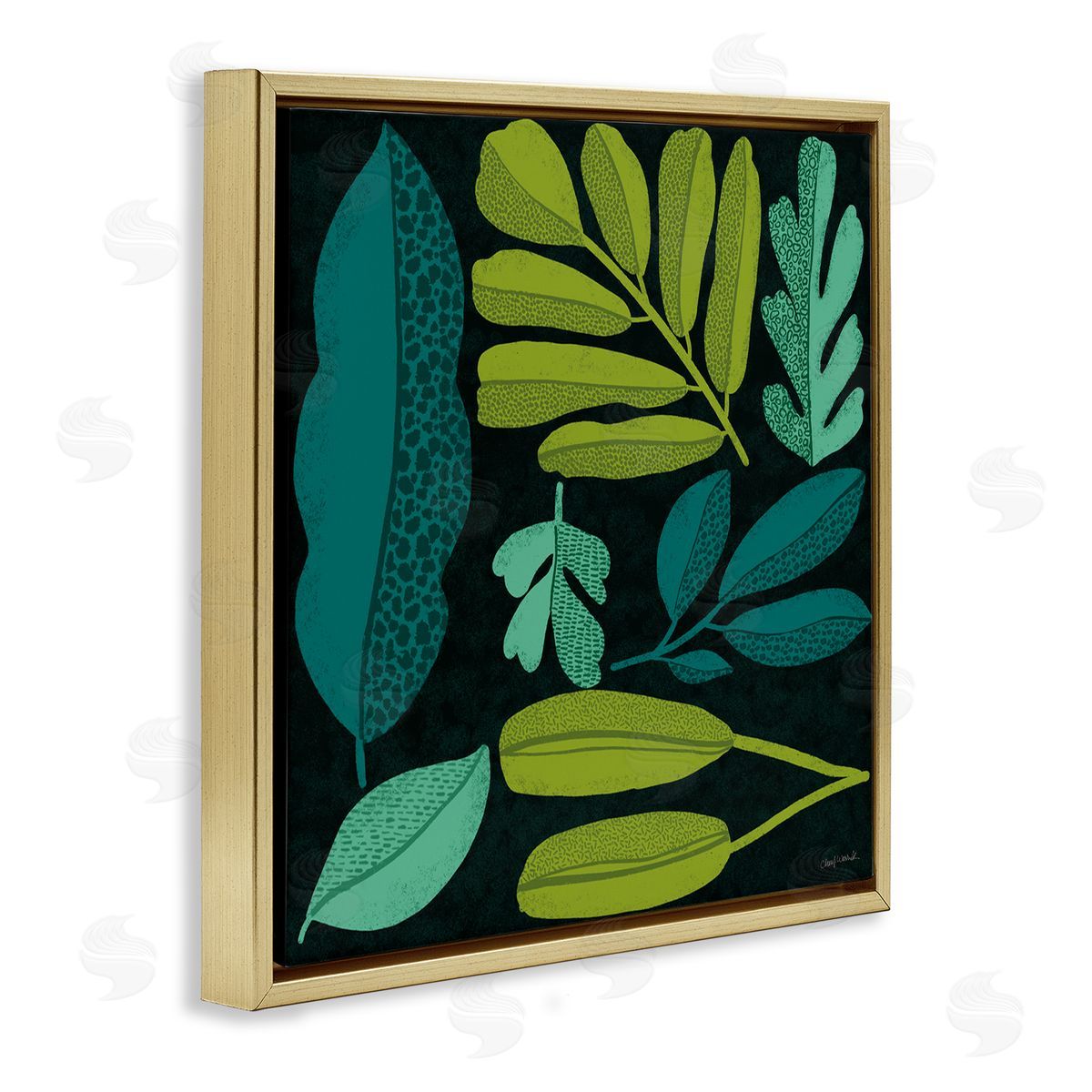Plant Toss Collage Gold Floating Frame Canvas Wall Art, Home Decor by Cheryl Warrick