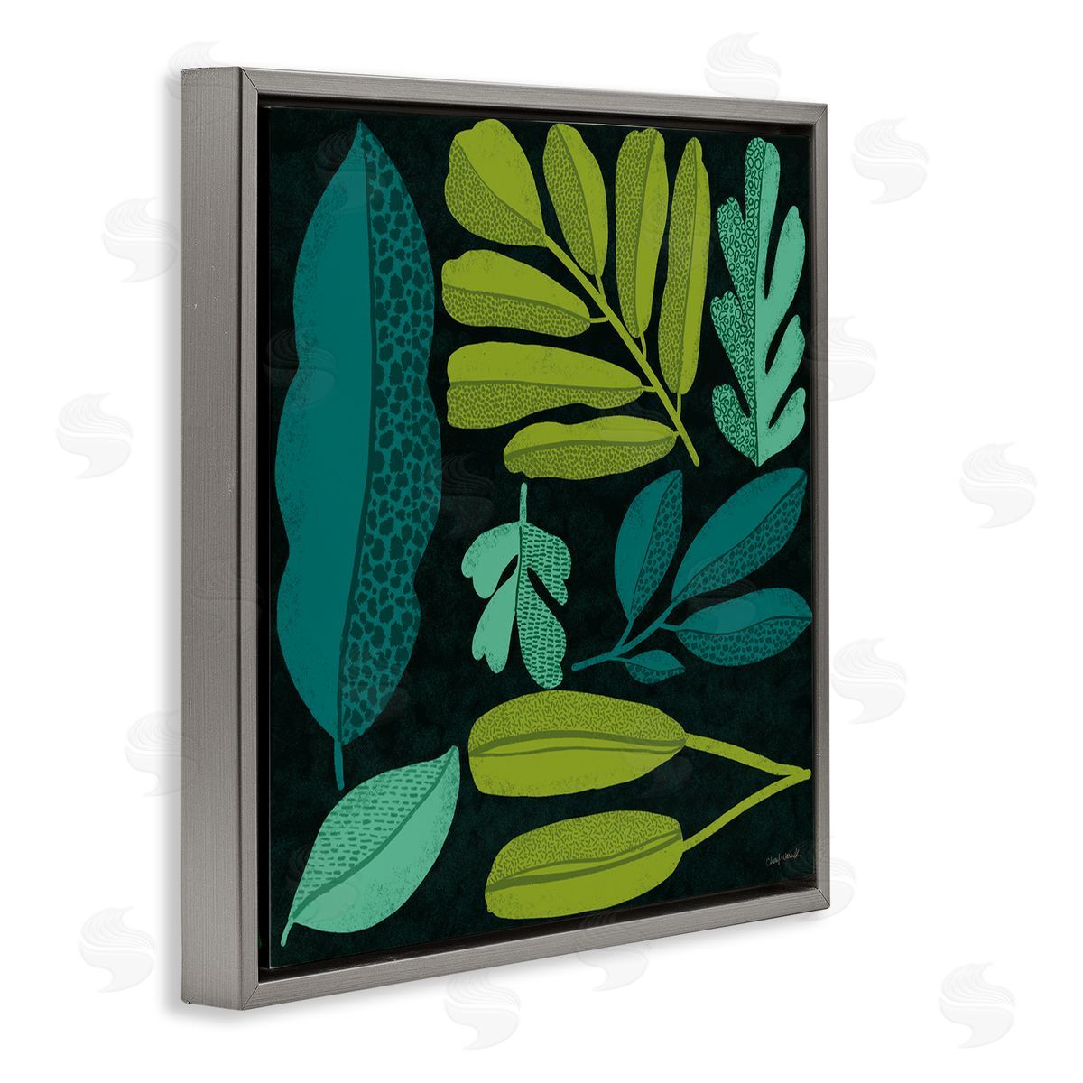 Plant Toss Collage Grey Floating Frame Canvas Wall Art, Home Decor by Cheryl Warrick