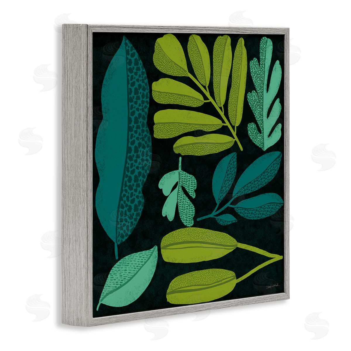 Plant Toss Collage Grey Frame Print Wall Art, Home Decor by Cheryl Warrick