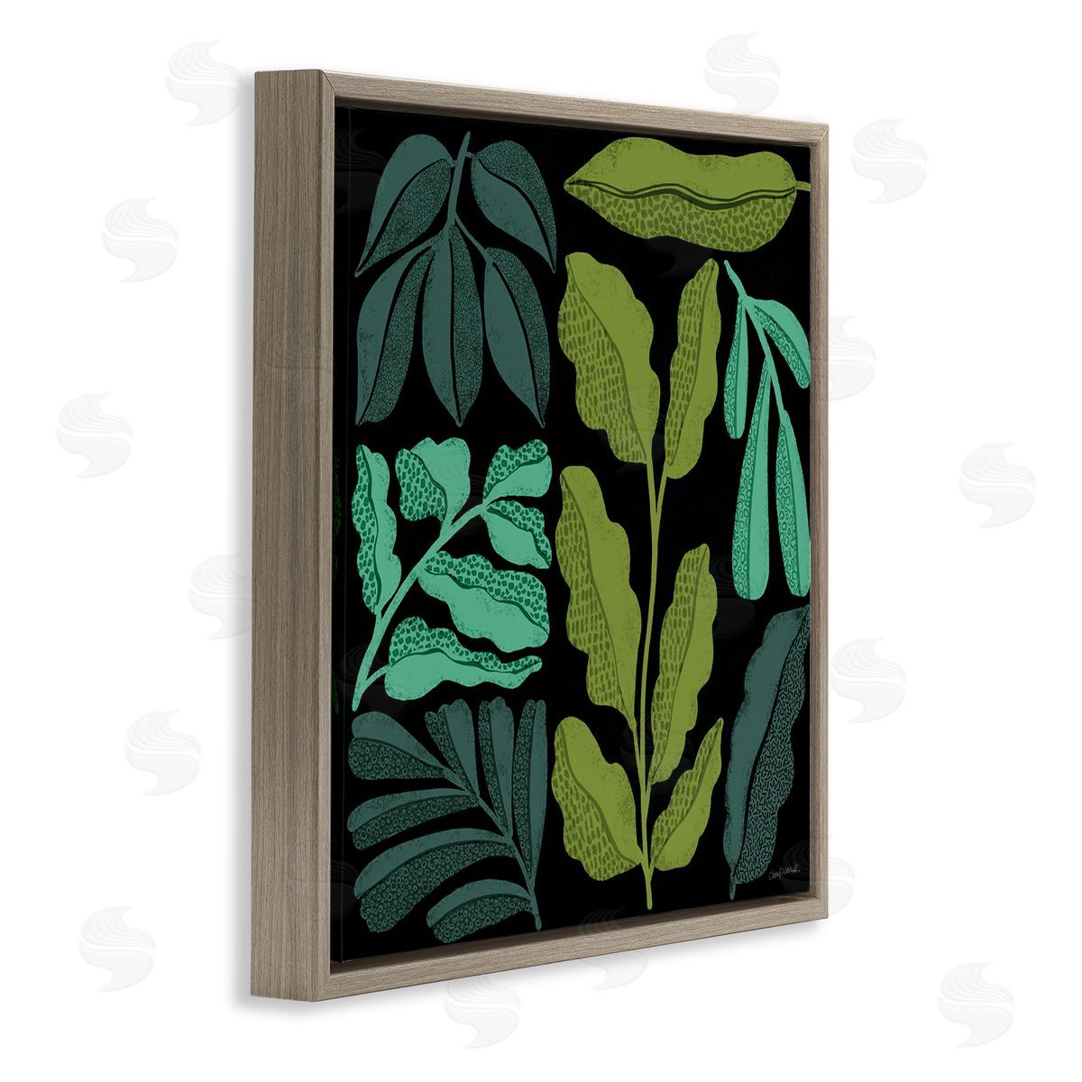 Plant Sprig Collage Brown Floating Frame Canvas Wall Art, Home Decor by Cheryl Warrick