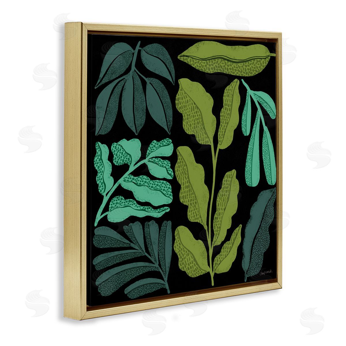 Plant Sprig Collage Gold Floating Frame Canvas Wall Art, Home Decor by Cheryl Warrick