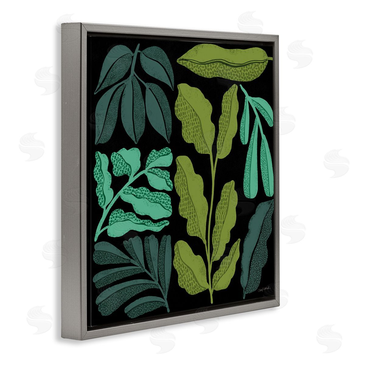 Plant Sprig Collage Grey Floating Frame Canvas Wall Art, Home Decor by Cheryl Warrick