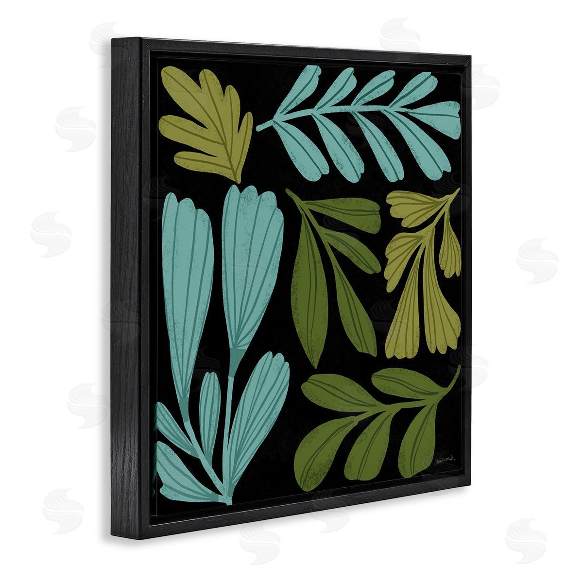 Varied Leaves Collage Black Floating Frame Canvas Wall Art, Home Decor by Cheryl Warrick