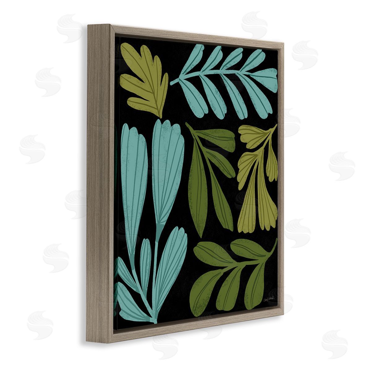 Varied Leaves Collage Brown Floating Frame Canvas Wall Art, Home Decor by Cheryl Warrick