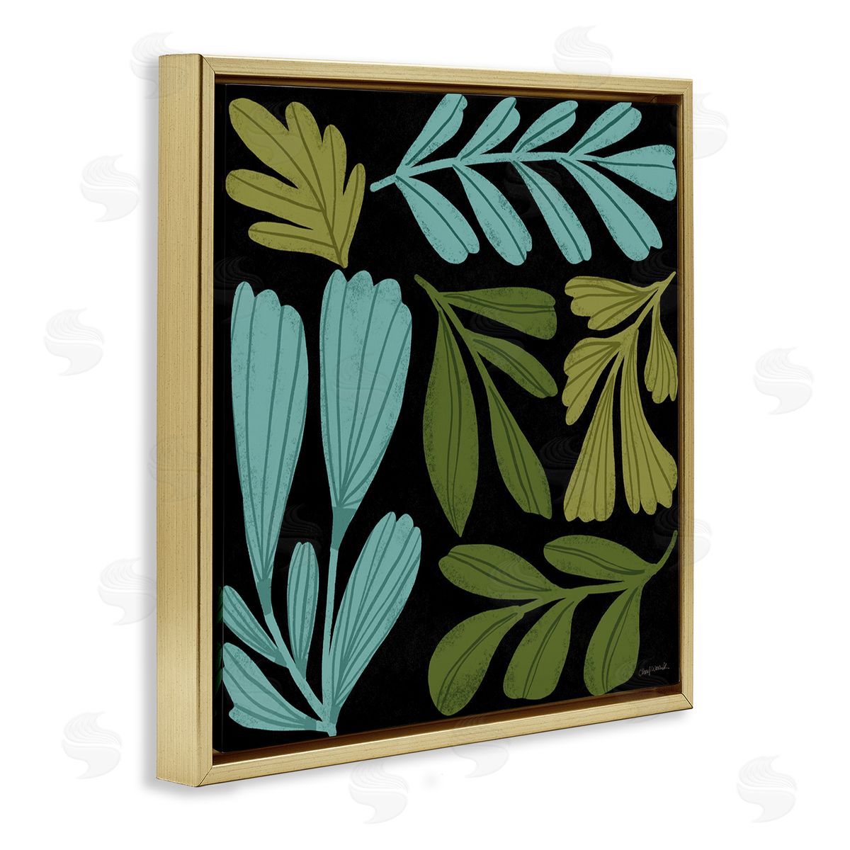 Varied Leaves Collage Gold Floating Frame Canvas Wall Art, Home Decor by Cheryl Warrick