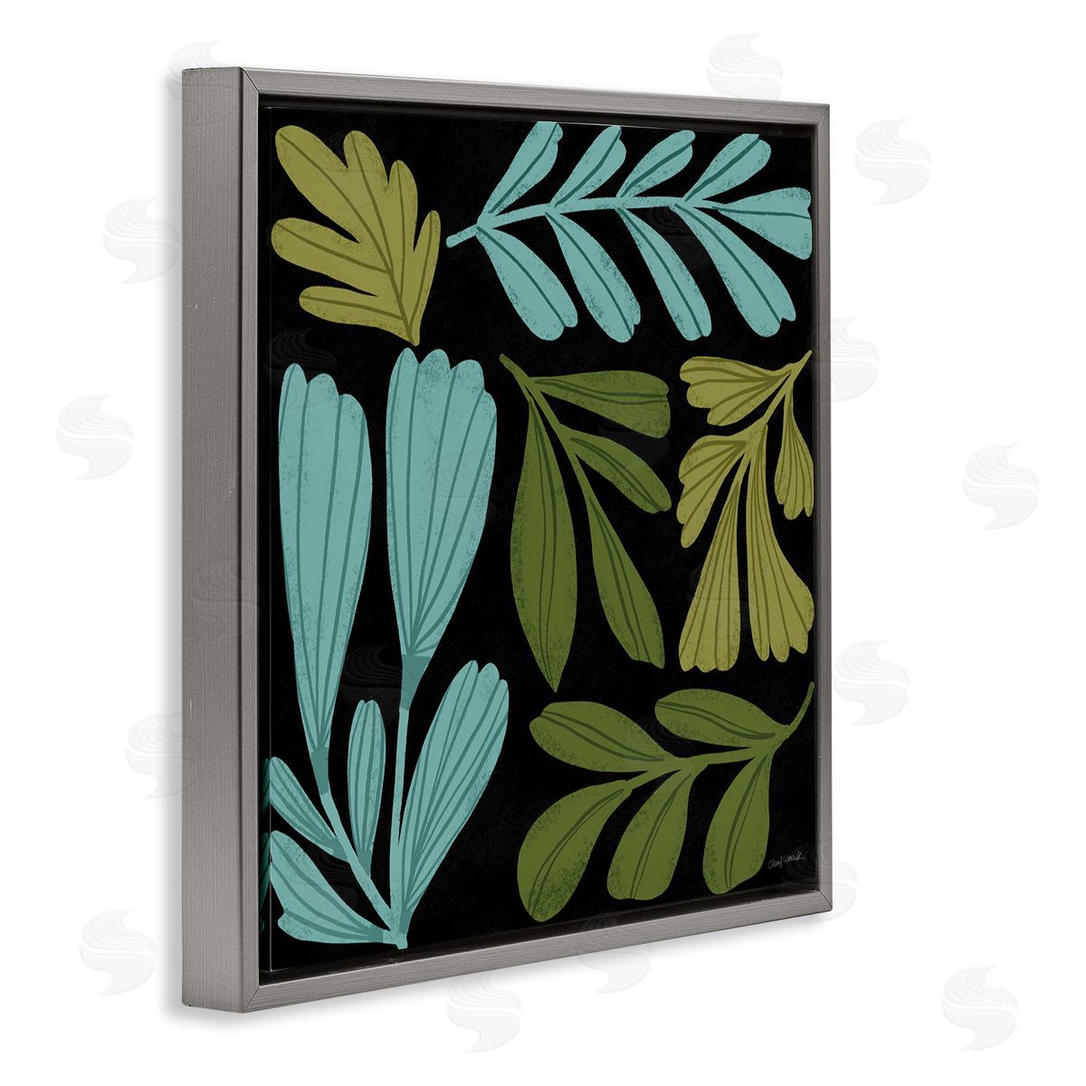 Varied Leaves Collage Grey Floating Frame Canvas Wall Art, Home Decor by Cheryl Warrick