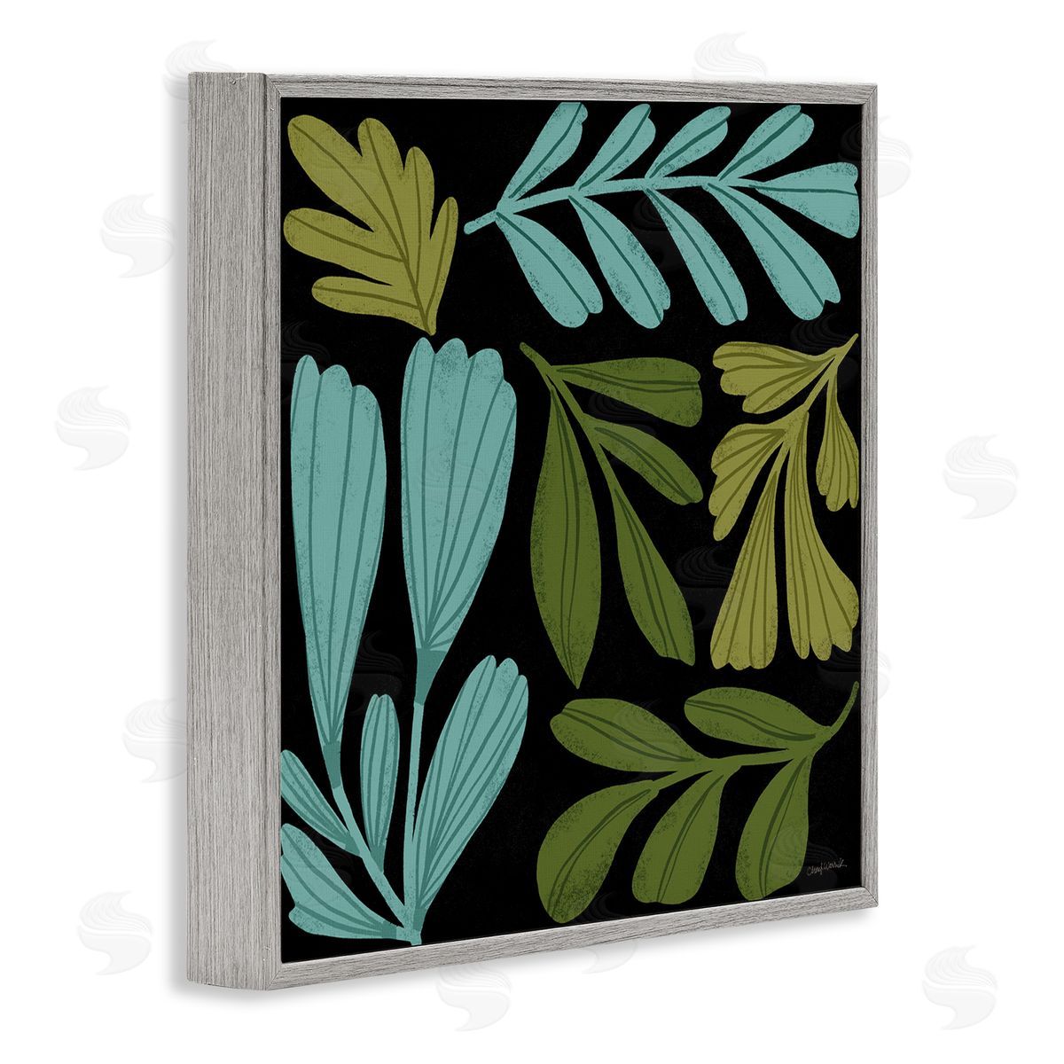 Varied Leaves Collage Grey Frame Print Wall Art, Home Decor by Cheryl Warrick
