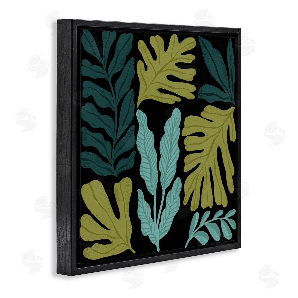 Leaf Sprigs Collage Black Floating Frame Canvas Wall Art, Home Decor by Cheryl Warrick