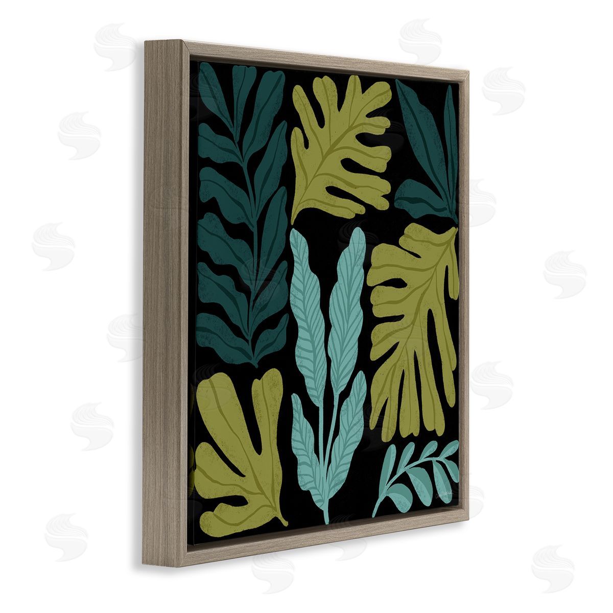 Leaf Sprigs Collage Brown Floating Frame Canvas Wall Art, Home Decor by Cheryl Warrick