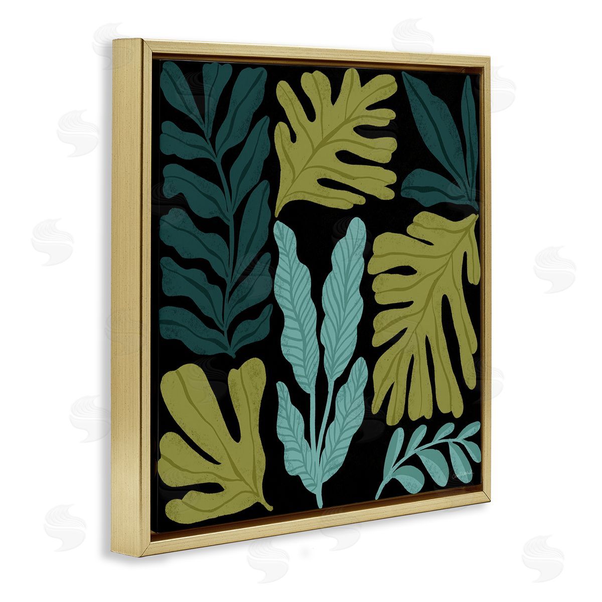Leaf Sprigs Collage Gold Floating Frame Canvas Wall Art, Home Decor by Cheryl Warrick
