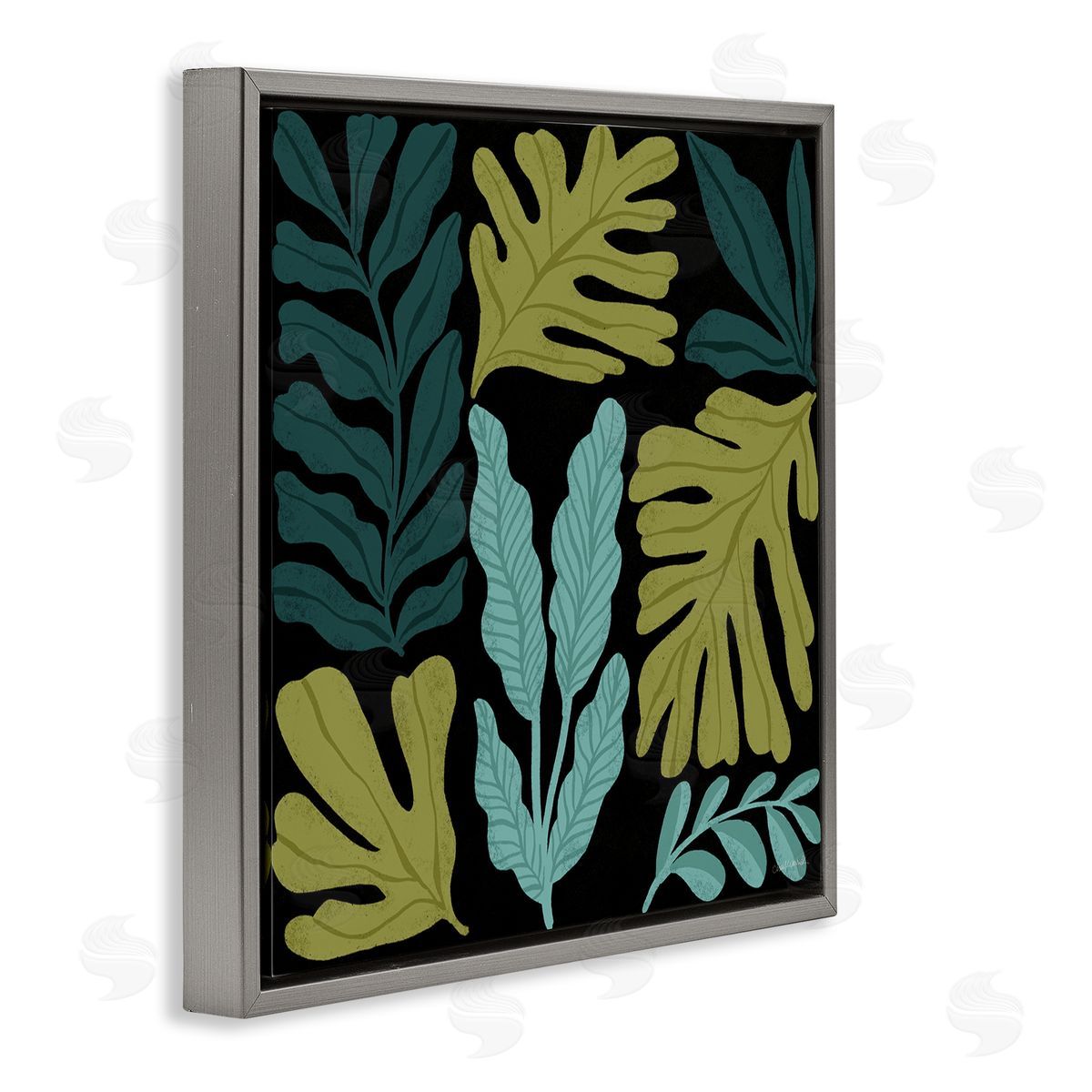 Leaf Sprigs Collage Grey Floating Frame Canvas Wall Art, Home Decor by Cheryl Warrick