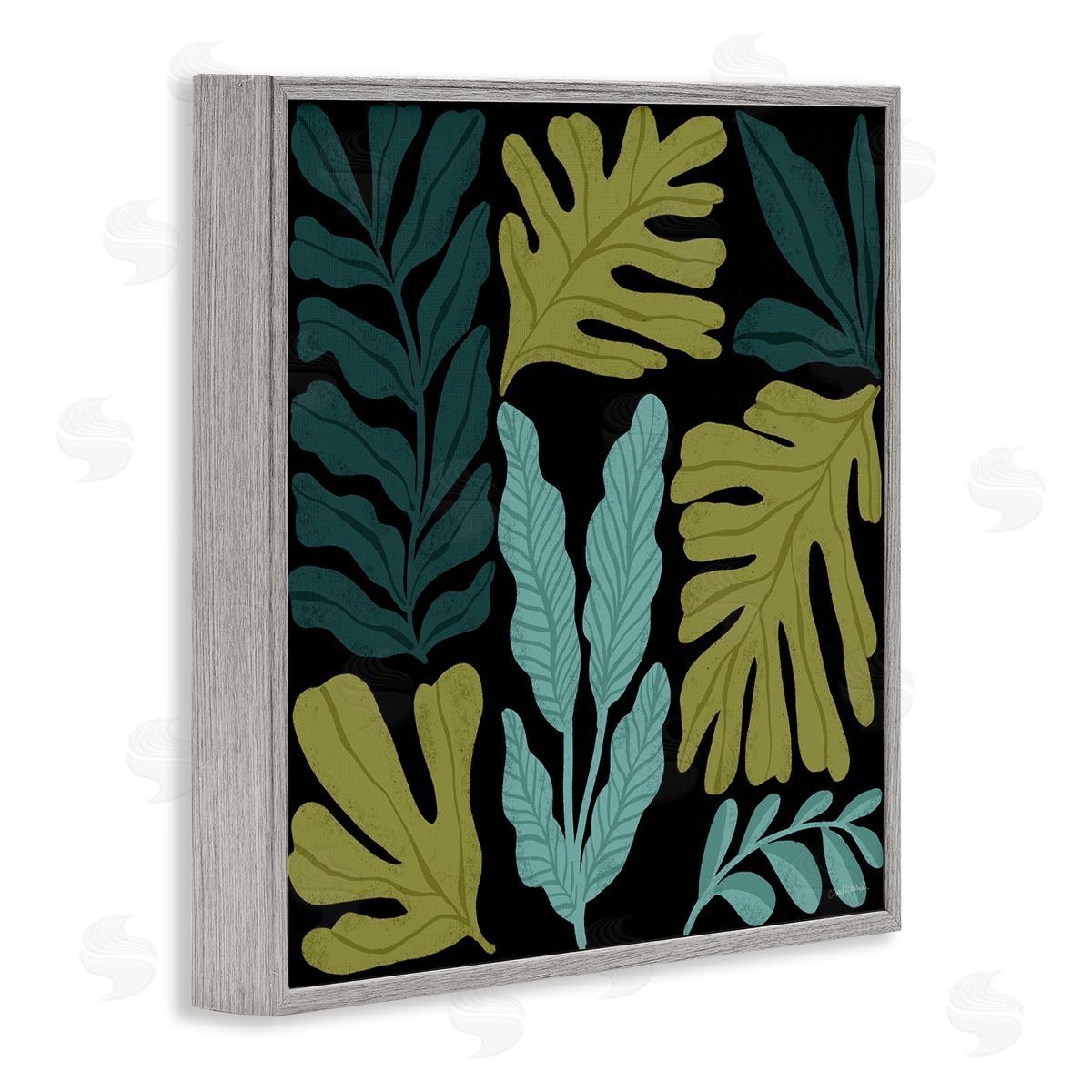Leaf Sprigs Collage Grey Frame Print Wall Art, Home Decor by Cheryl Warrick