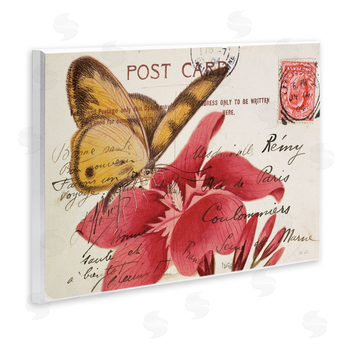 Antique Postcard & Butterfly Wood Plaque Wall Art, Home Decor by Deborah Revell