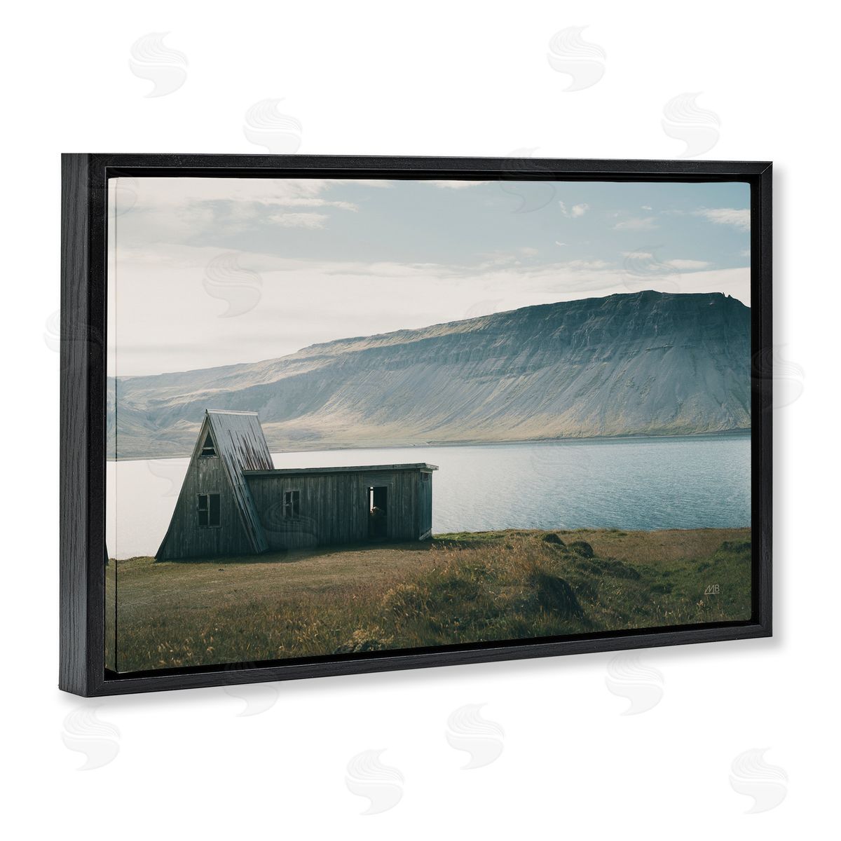 Icelandic Mountain Shore Black Floating Frame Canvas Wall Art, Home Decor by Max Blakesberg Studios