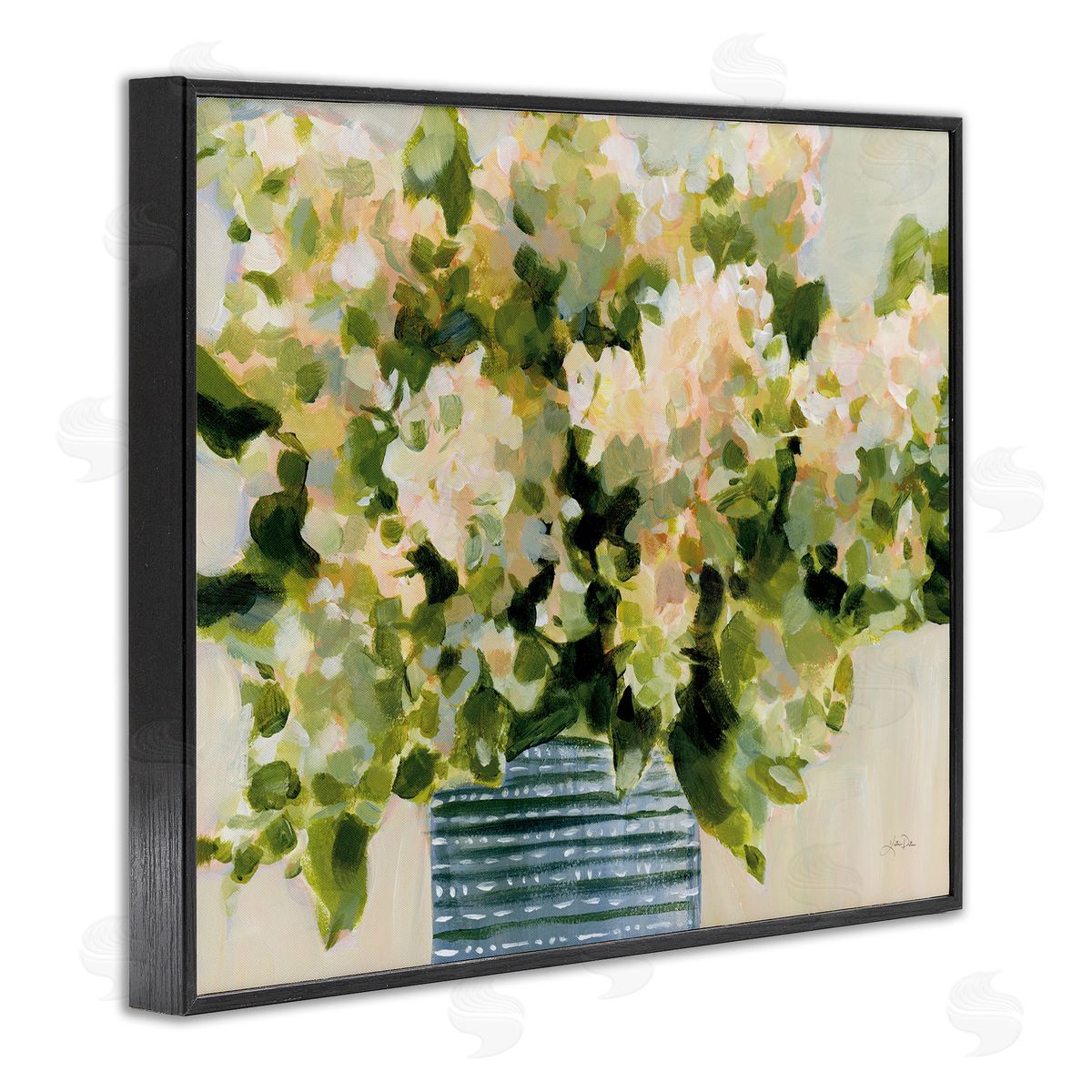 Dotted Hydrangeas Vase Black Frame Print Wall Art, Home Decor by Katrina Pete