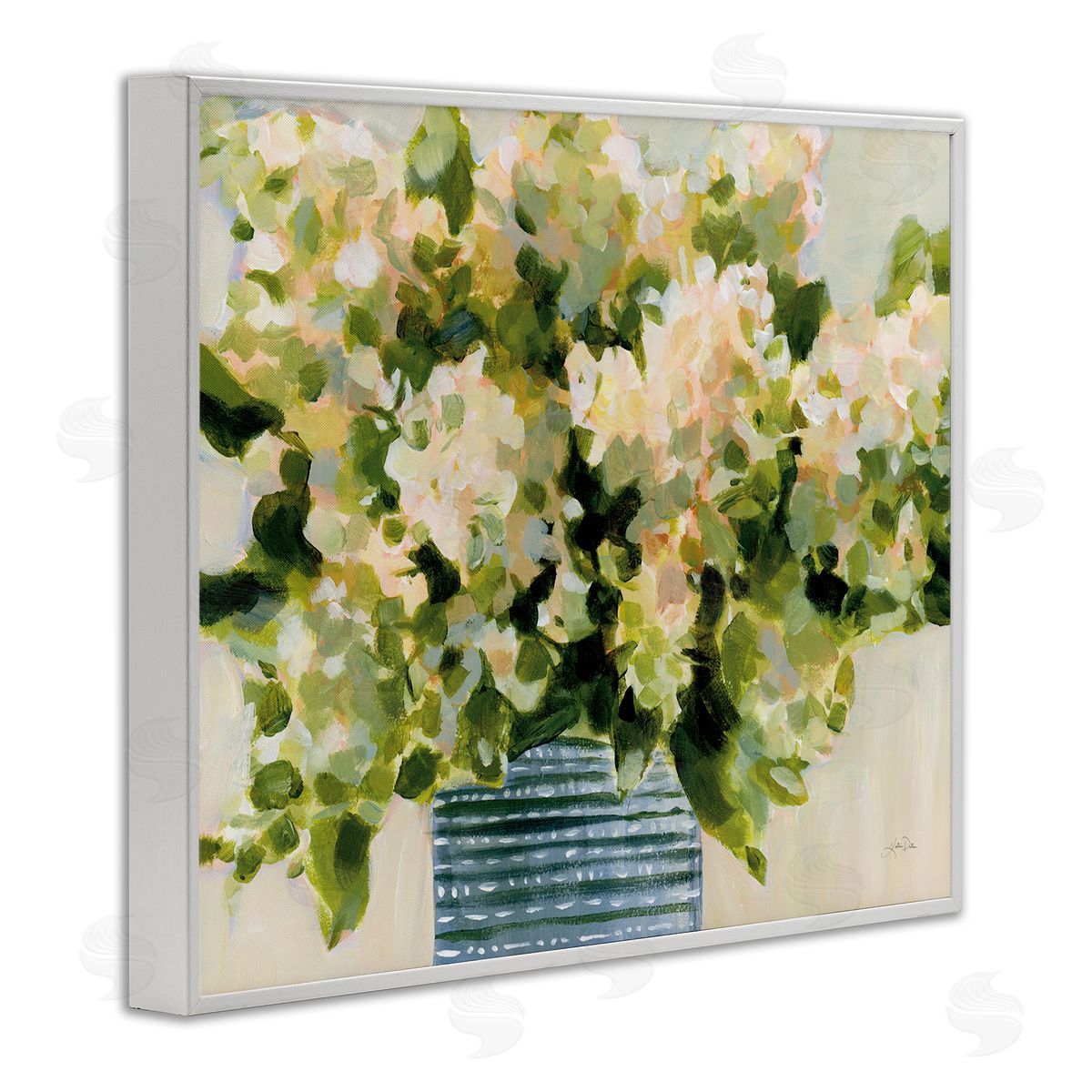 Dotted Hydrangeas Vase White Frame Print Wall Art, Home Decor by Katrina Pete