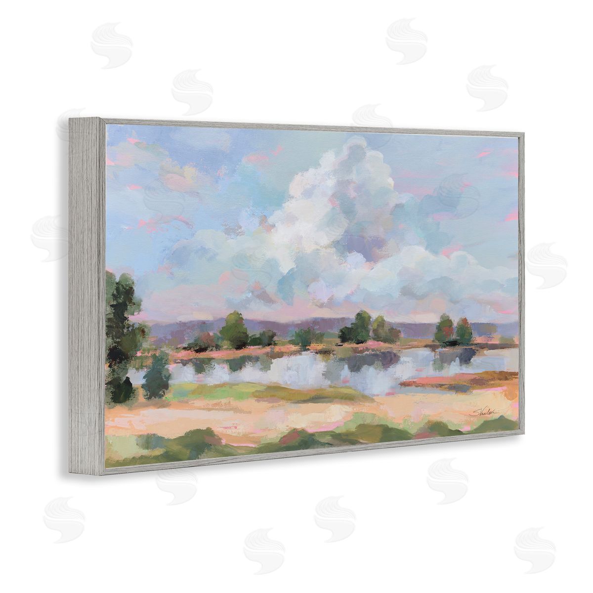 River View Overhead Clouds Grey Frame Print Wall Art, Home Decor by Silvia Vassileva