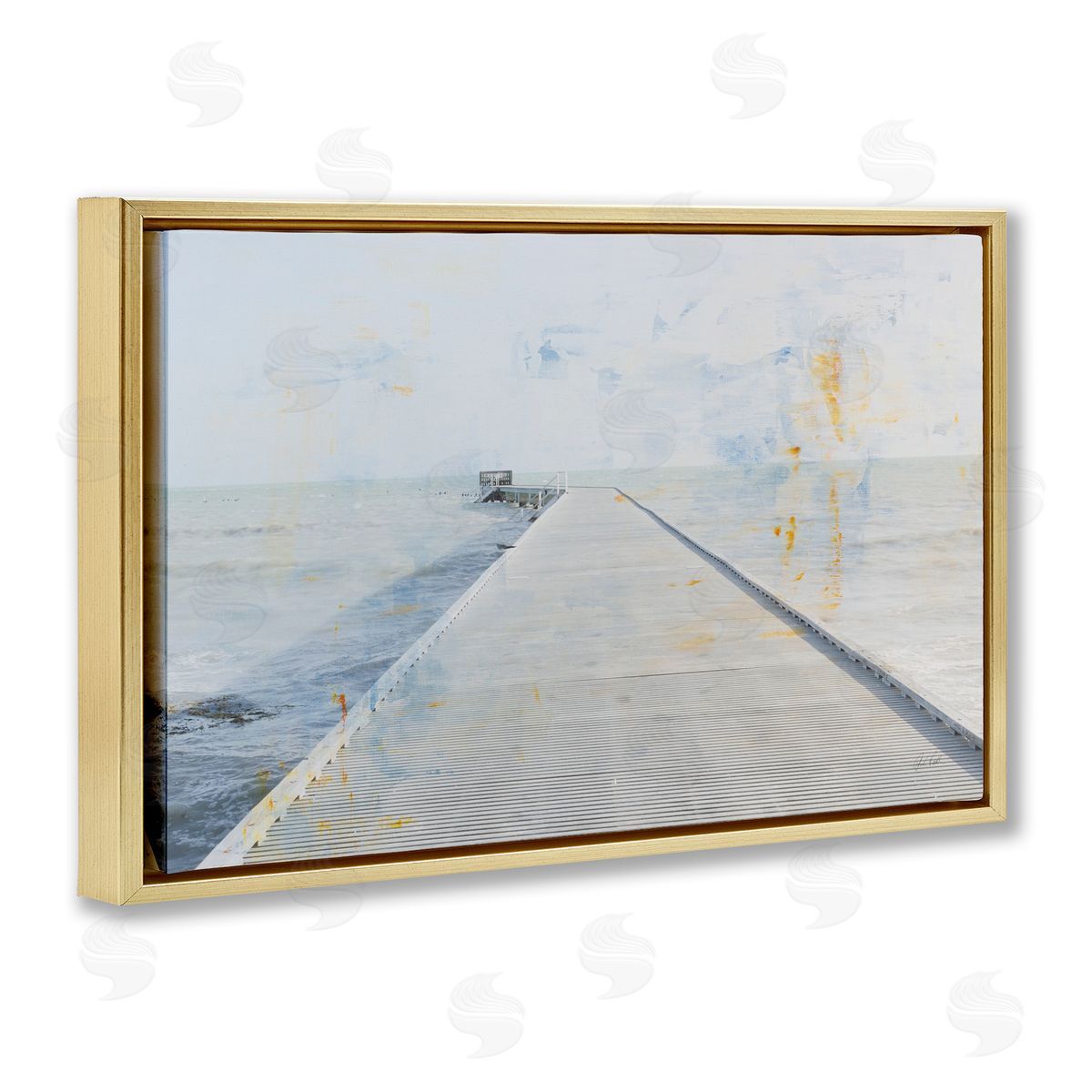 Pier View Distressed Accents Gold Floating Frame Canvas Wall Art, Home Decor by Deborah Revell