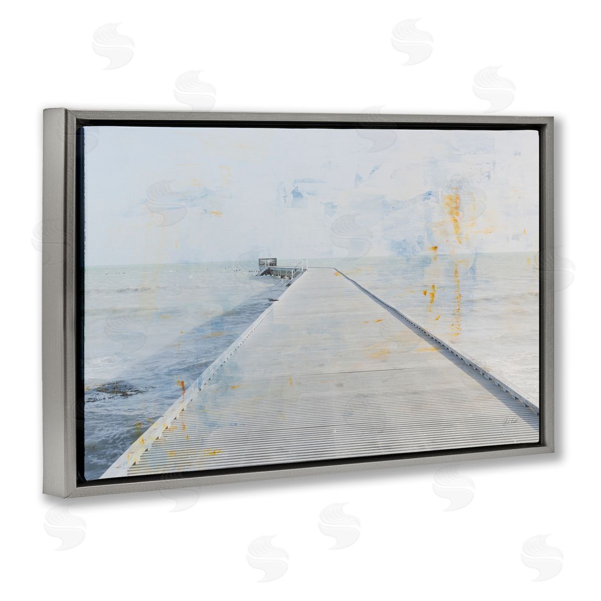 Pier View Distressed Accents Grey Floating Frame Canvas Wall Art, Home Decor by Deborah Revell