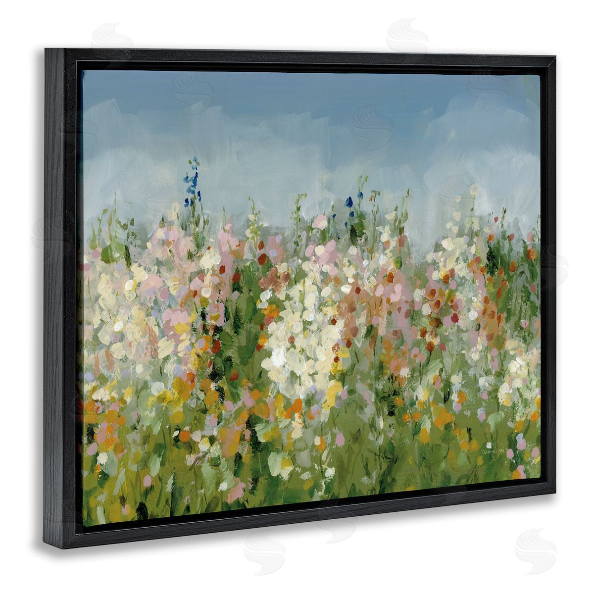 Speckled Tranquil Field Black Floating Frame Canvas Wall Art, Home Decor by Danhui Nai