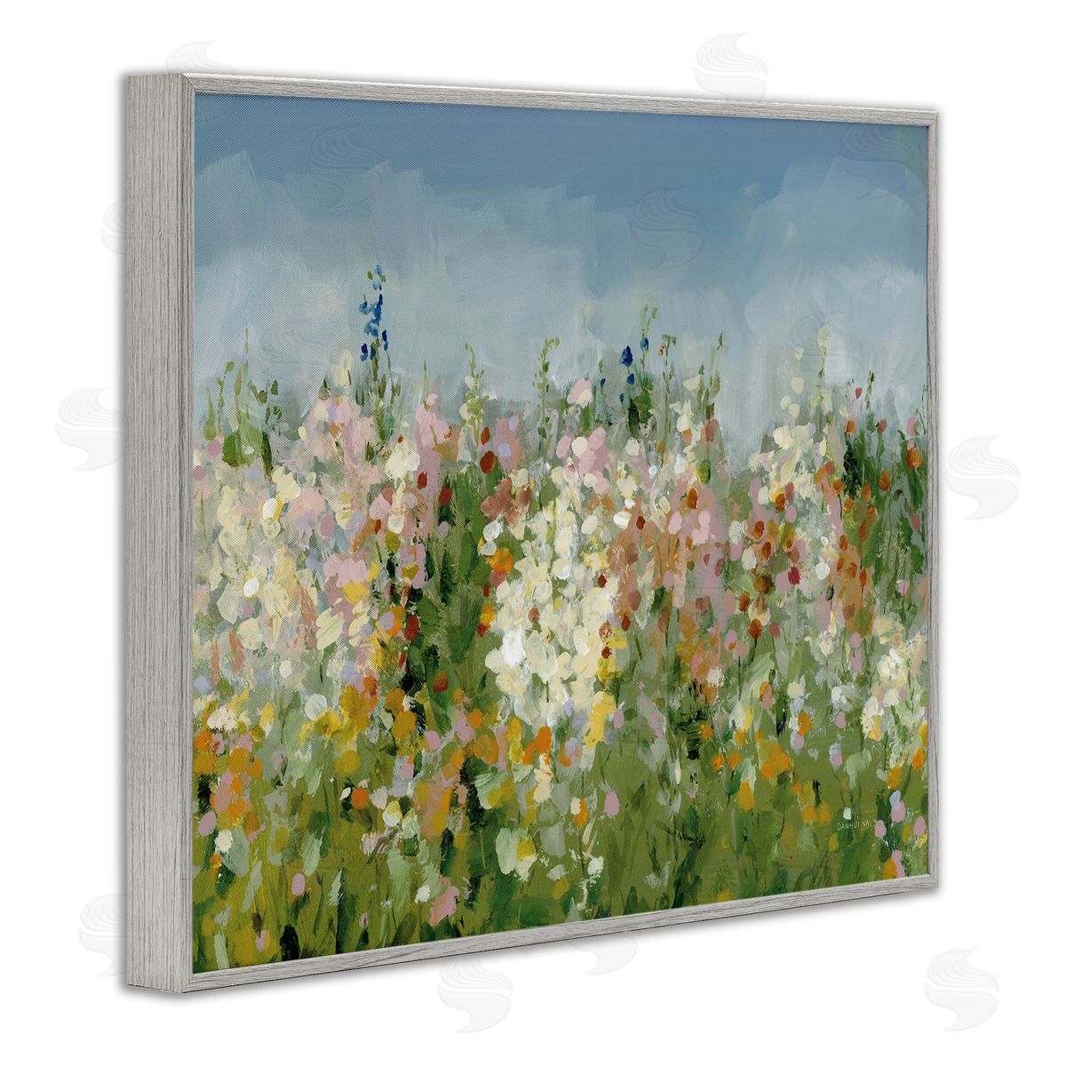 Speckled Tranquil Field Grey Frame Print Wall Art, Home Decor by Danhui Nai