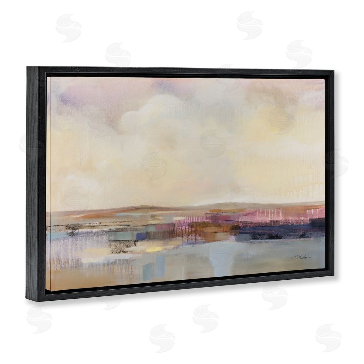 Billowing Clouds Abstraction Black Floating Frame Canvas Wall Art, Home Decor by Silvia Vassileva