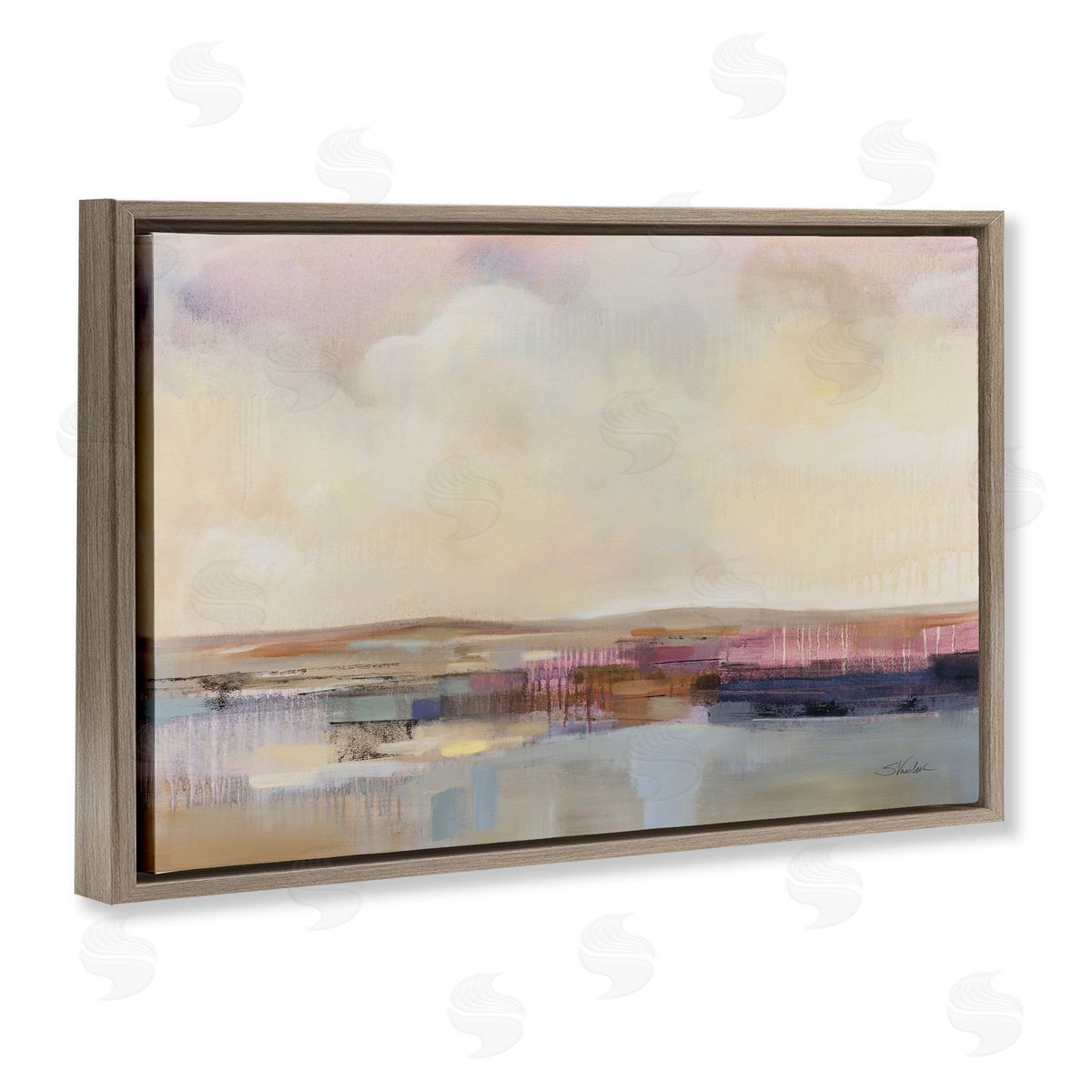 Billowing Clouds Abstraction Brown Floating Frame Canvas Wall Art, Home Decor by Silvia Vassileva