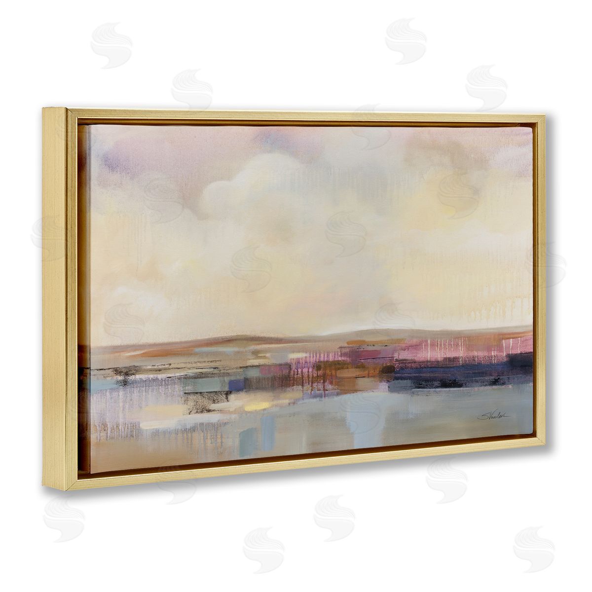 Billowing Clouds Abstraction Gold Floating Frame Canvas Wall Art, Home Decor by Silvia Vassileva