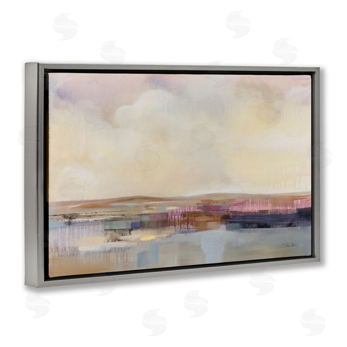 Billowing Clouds Abstraction Grey Floating Frame Canvas Wall Art, Home Decor by Silvia Vassileva