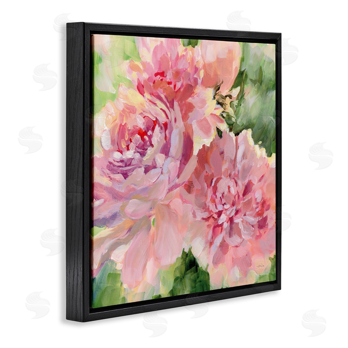 Flared Peony Petals Black Floating Frame Canvas Wall Art, Home Decor by Katrina Pete