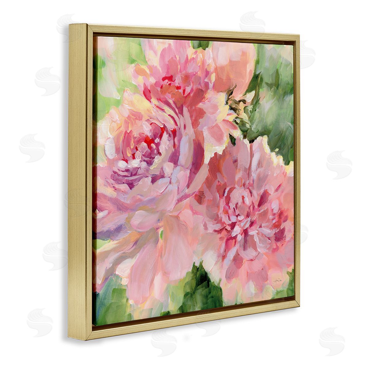 Flared Peony Petals Gold Floating Frame Canvas Wall Art, Home Decor by Katrina Pete