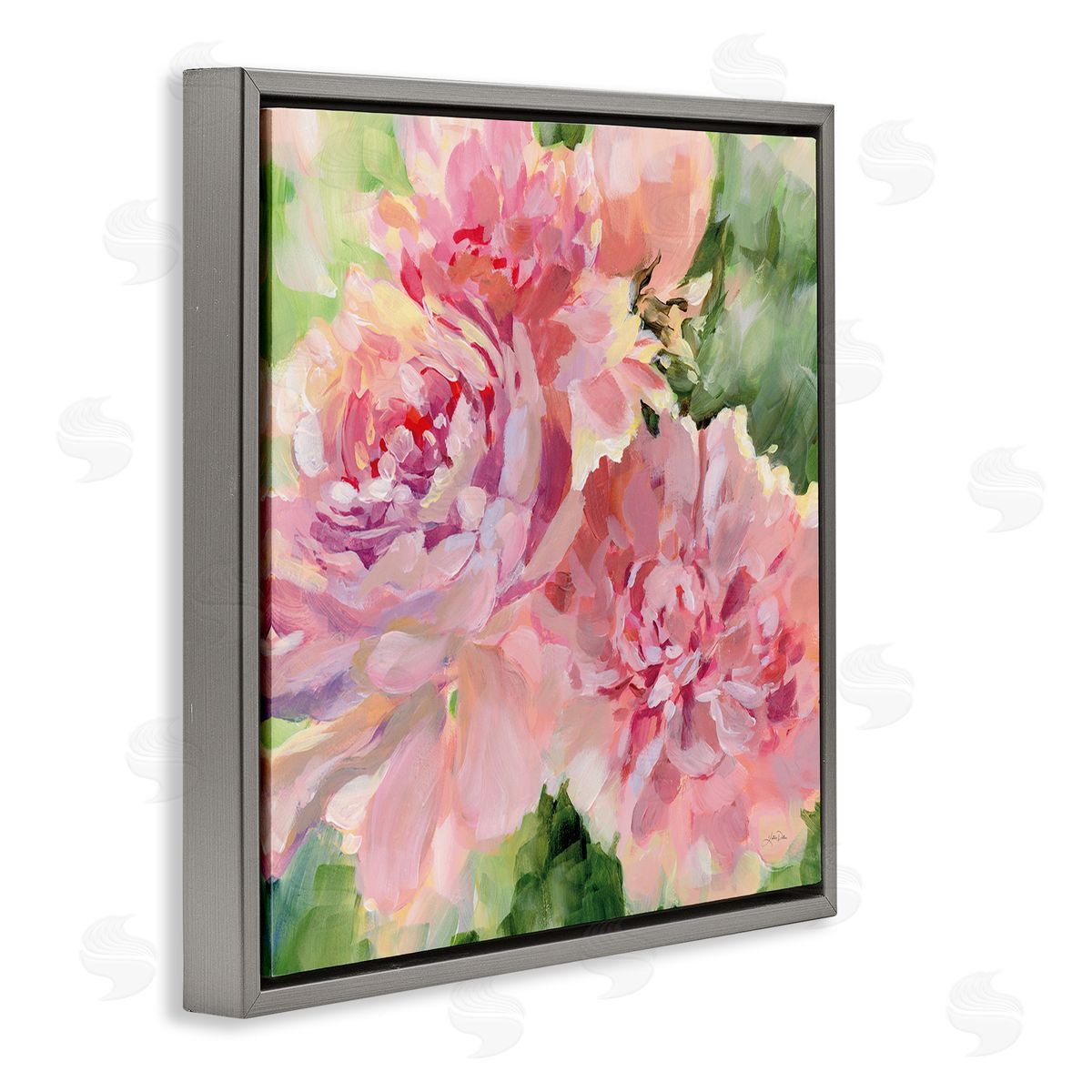 Flared Peony Petals Grey Floating Frame Canvas Wall Art, Home Decor by Katrina Pete